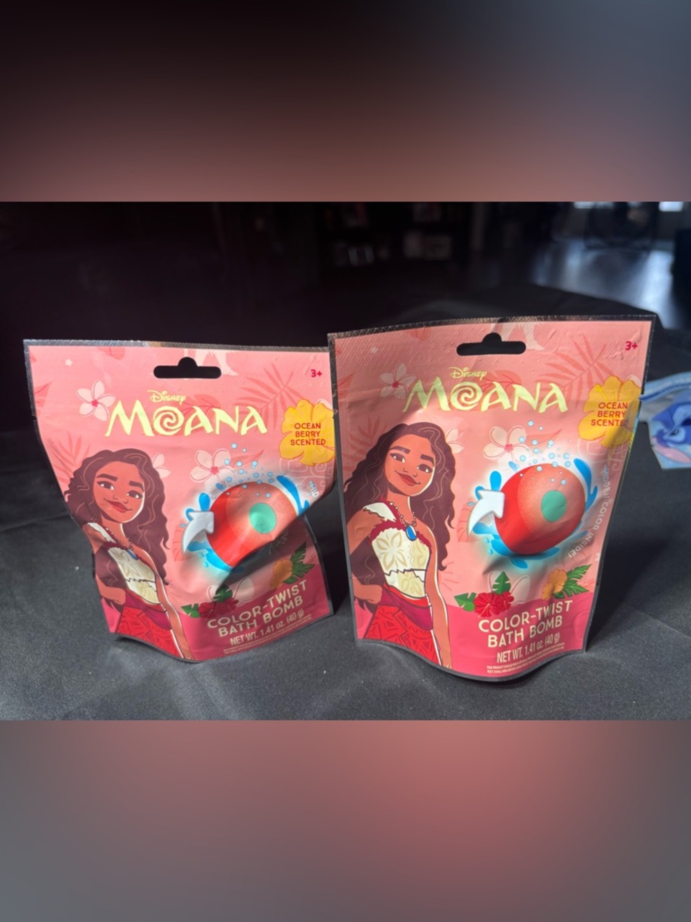2 New Disney Moana Color-Twist Bath Bomb - Pink, Red, Teal